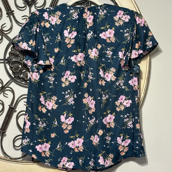 Rebecca Taylor 100% Silk Floral Teal Blouse - Picture 3 of 6